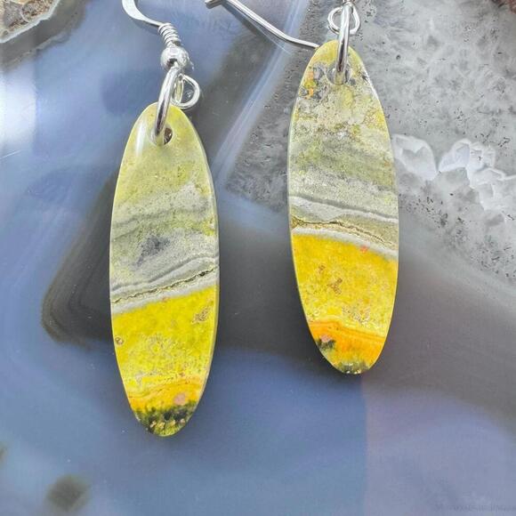 Sterling Silver Oval Bumblebee Jasper Slab Dangle Earrings For Women #166 - Picture 4 of 10